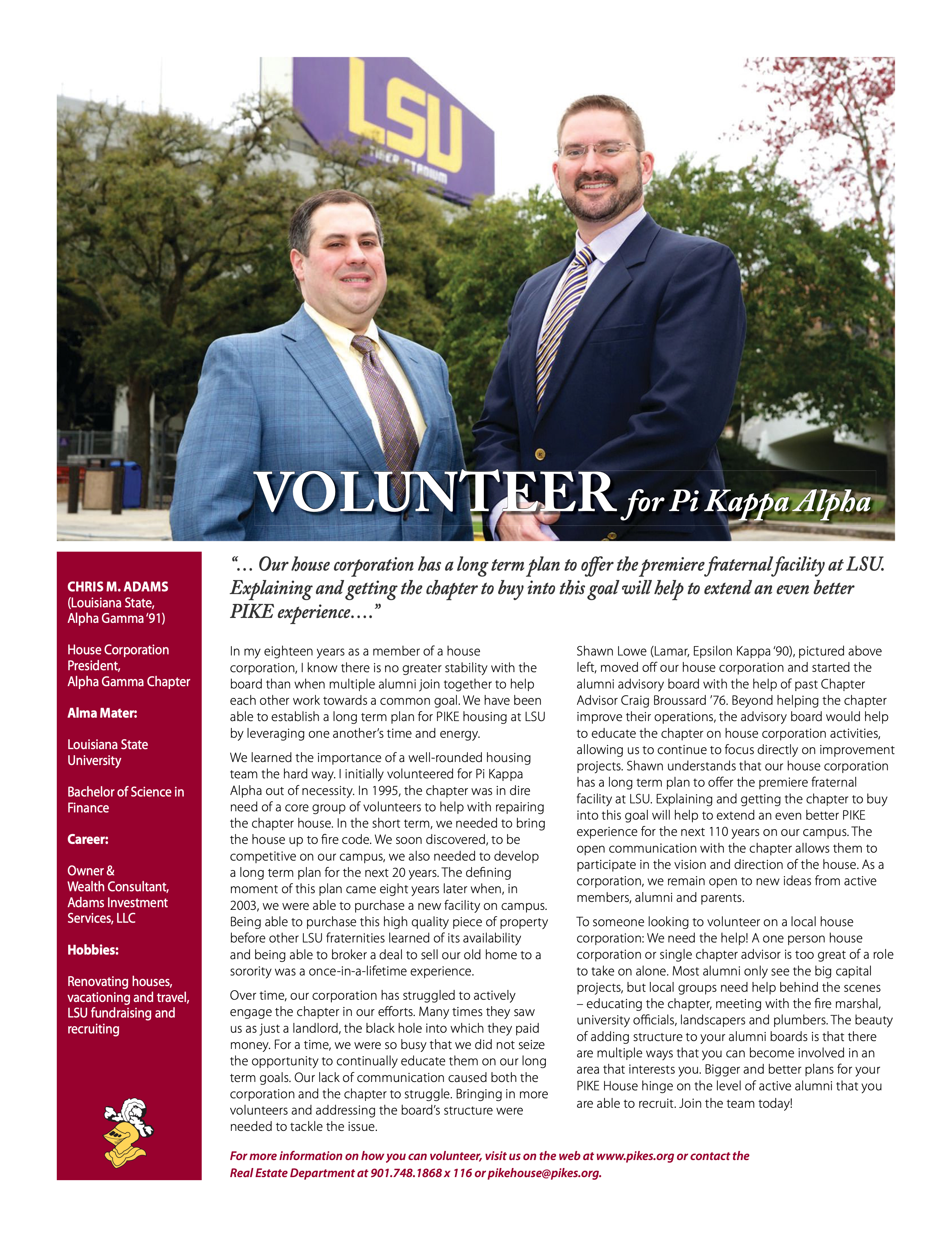 Volunteer for Pi Kappa Alpha, Spring 2013